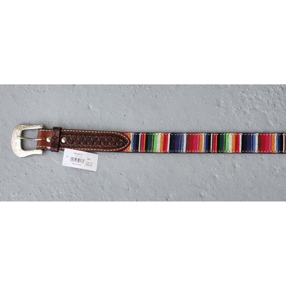 Twisted X Western Serape‎ Stripe Brown Leather Geometric Tooled Billet Size 42 - Picture 8 of 10